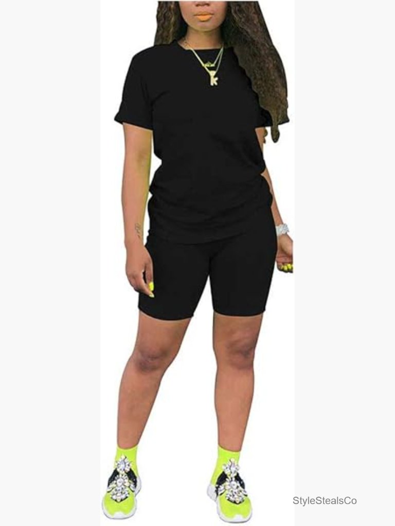 Womens 2 Piece Sports Outfit Tracksuit Shorts Jogger Bodycon Sets